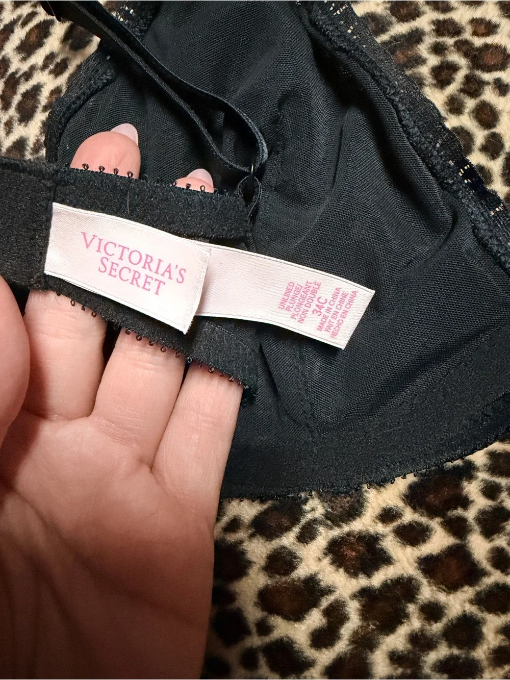 NWT Victoria Secret Black Lace Unlined Bra with Pink Trim